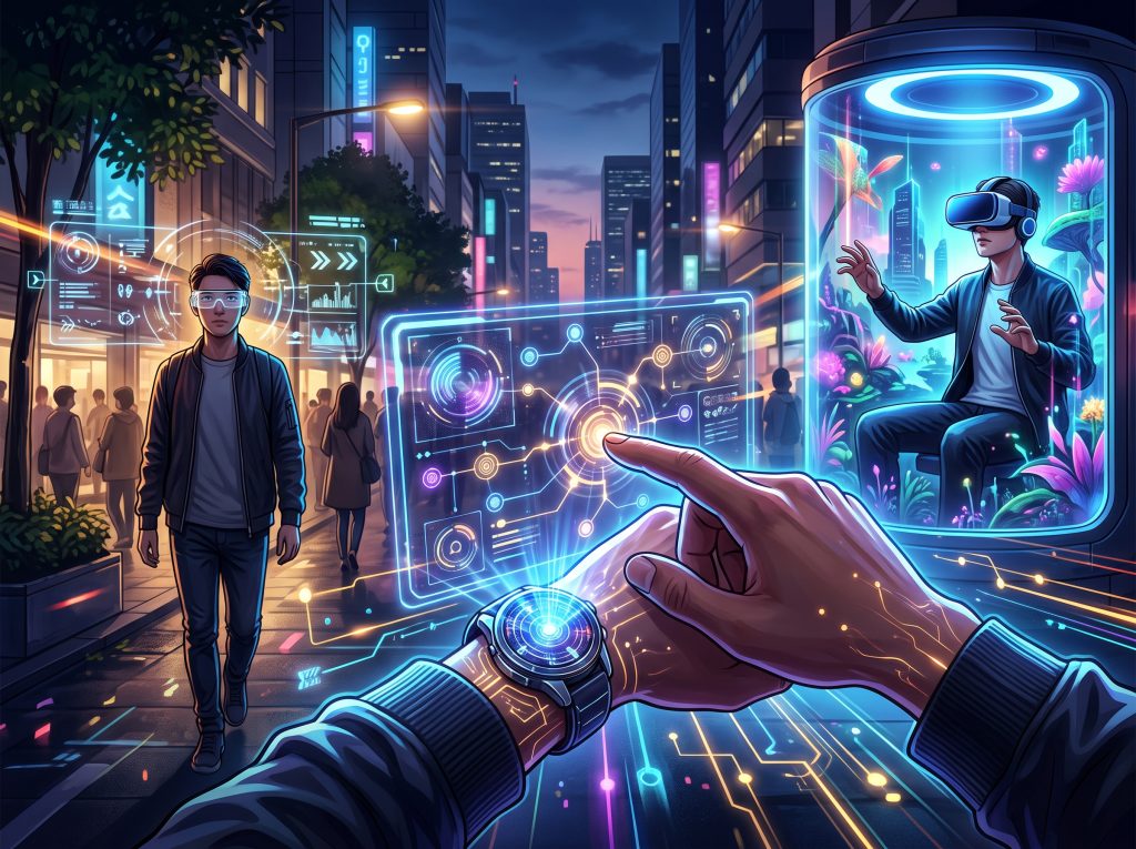 שילוב טכנולוגיות AI, AR ו-VR בממשק הולוגרפי.